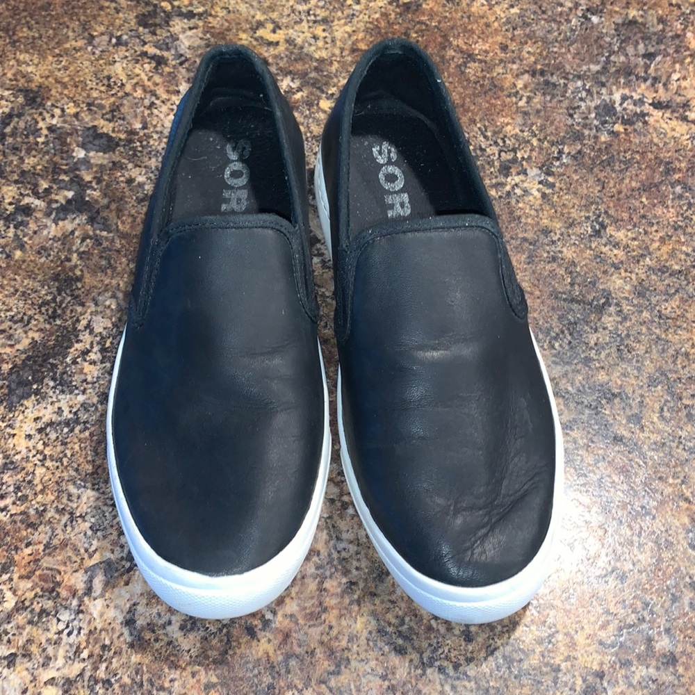 Sorel black slip on shoes
